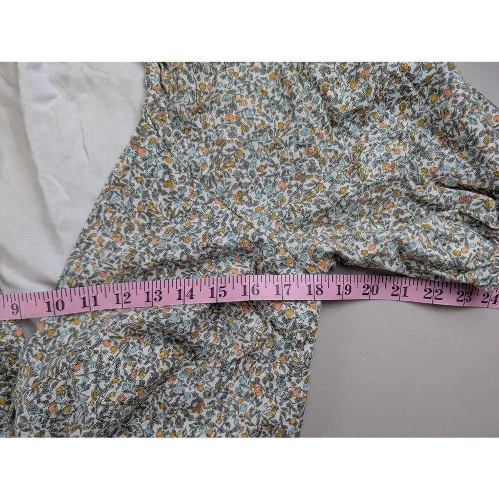 Abercrombie & Fitch Floral Tie-Front Puff Sleeve Blouse in Cream, Blue, Yellow